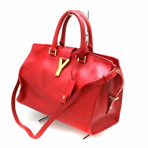 SAINT LAURENT Cabas Leather Handbag Shoulder Bag Red